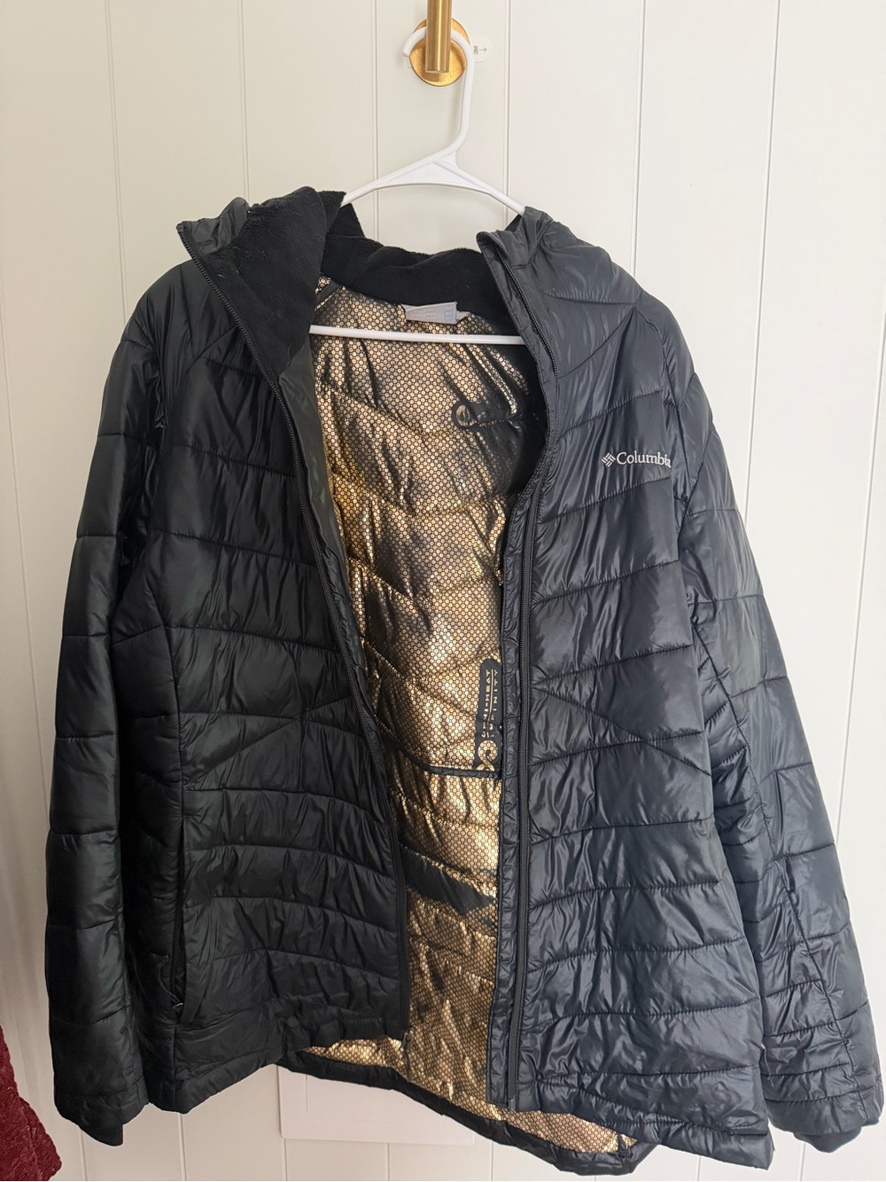 Columbia Women’s Black Quilted Hooded Puffer with Gold Lining